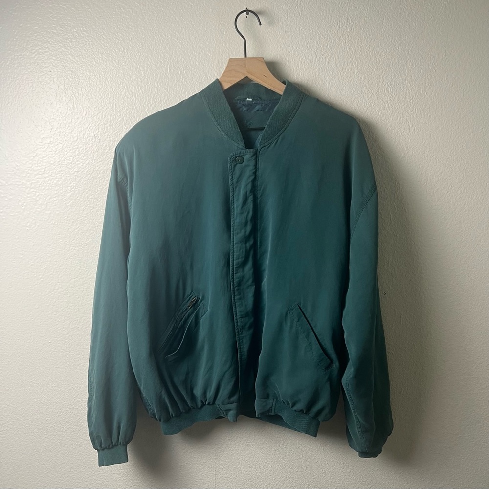 Valentino Uomo Vintage Silk Blue/ Green Teal light weight Bomber Jacket SZ  L